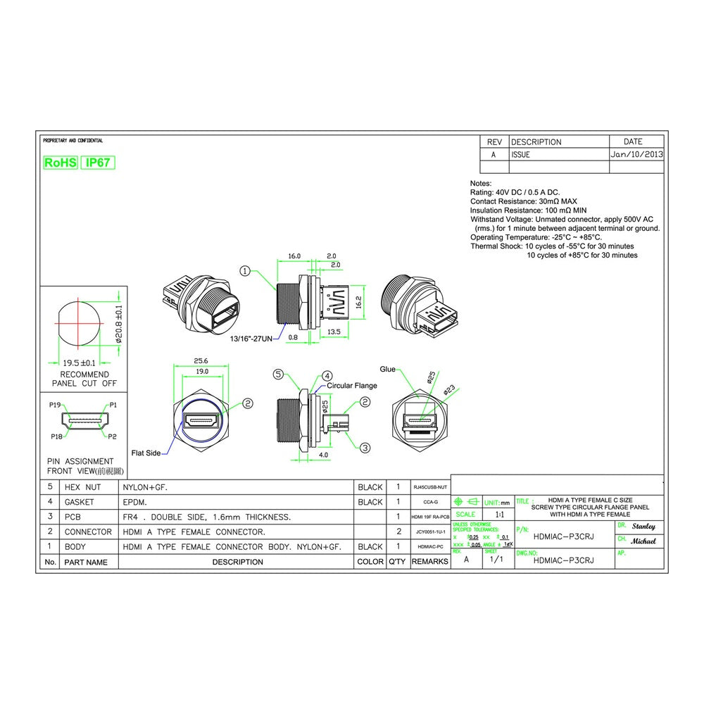 Waterproof USB 2.0 Double-Ended Cable Set
