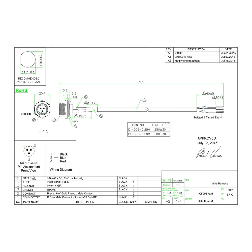 Waterproof 3-Pin Power Double-Ended Cable Set