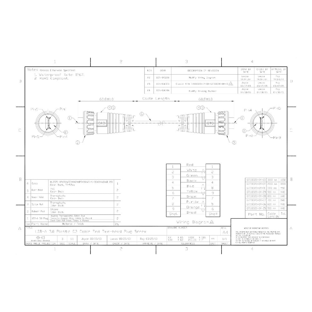 Waterproof USB 3.0 Double-ended Cable Set